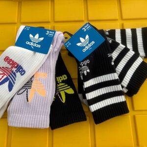 New mens adidas 6 pairs Crew Socks in White, Black, Lavender, Yellow